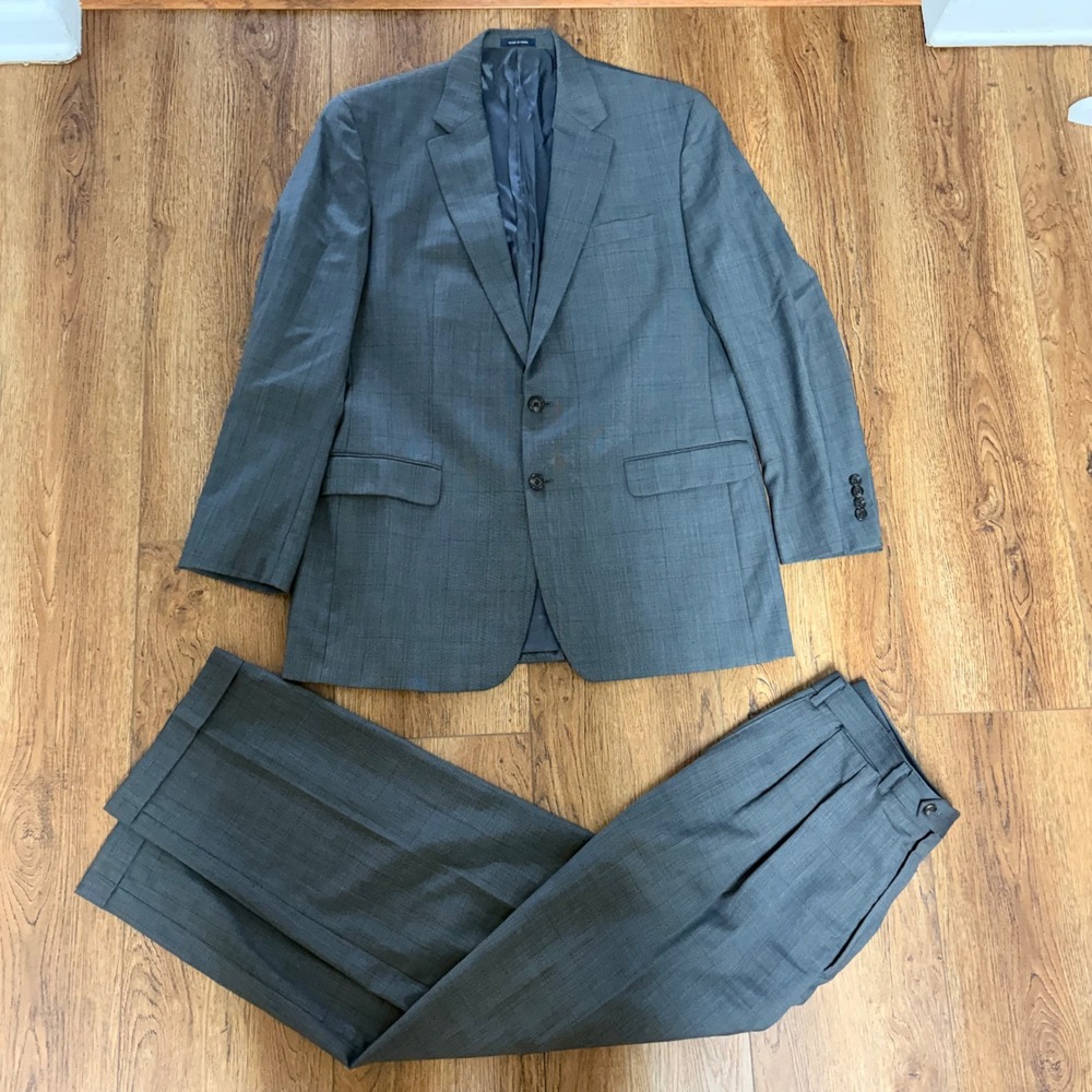 Ralph Ralph Lauren Mens Gray Glen Plaid Wool Suit Set Blazer 44L Pant 38x32 FLAW
